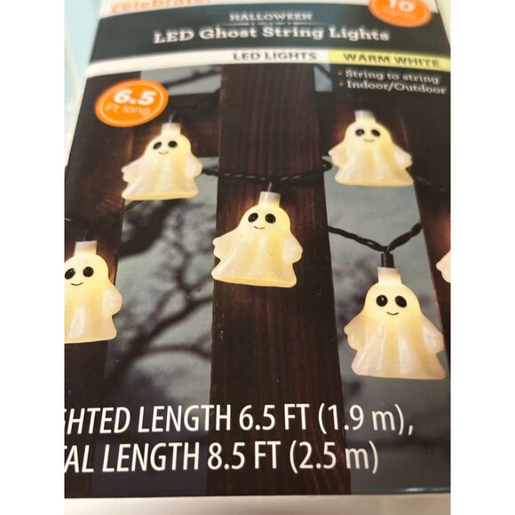 Celebrate Halloween LED Ghost String Lights 6.5 Ft Warm White Indoor/Outdoor - Picture 1 of 4